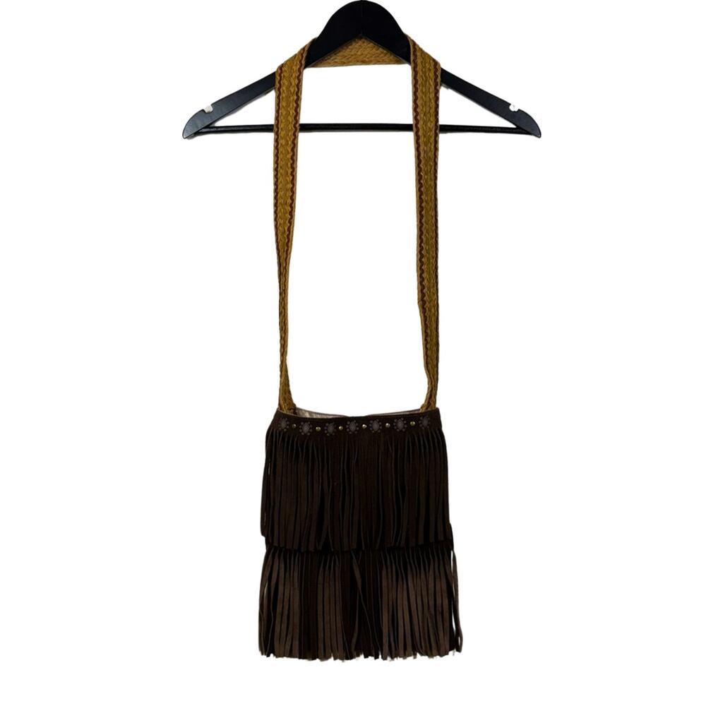 Brown Suede Fringe Purse Boho Layers Bag Shoulder Long Strap Festival Western - Picture 4 of 10